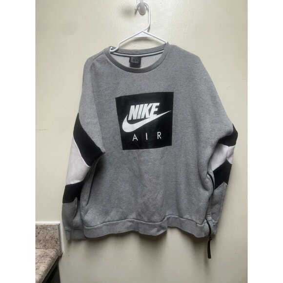 NIKE Box Logo Print Sweatshirt XL Gray Cotton Brushed Lining Side Slit Zip AIR - Picture 1 of 6
